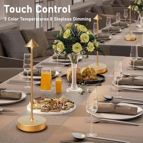 Miniatura 5 de Juego de 2 lámparas de mesa recargables inalámbricas, lámpara de escritorio LED de 6000mAh operada con baterías, lámpara de mesa portátil atenuable