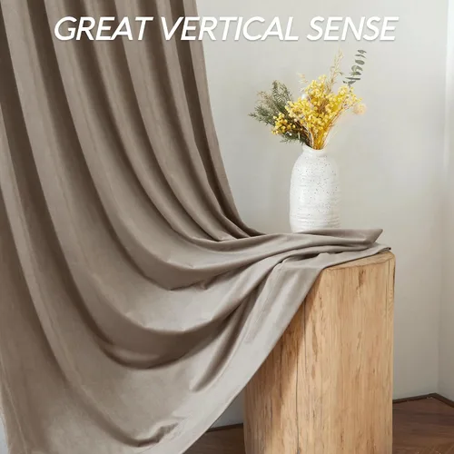 Miniatura 5 de RYB HOME Cortinas de terciopelo beige camello de 84 pulgadas, cortinas de ventana de 2 capas resistentes con cinta plisada, cortinas opacas