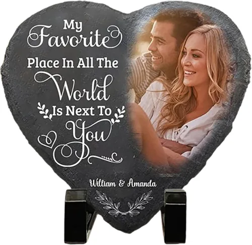 Nazenti Foto personalizada: My Favorite Place in All The World is Next to You, piedras en forma de corazón, regalos de aniversario, día de San