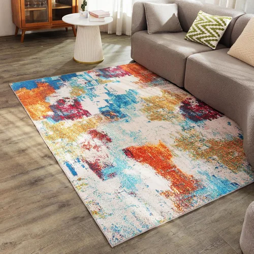 Miniatura 59 de Carvapet 9x12 Alfombras grandes para sala de estar y dormitorio, alfombra moderna lavable azul de pelo bajo con respaldo de goma, plegable, alfombra