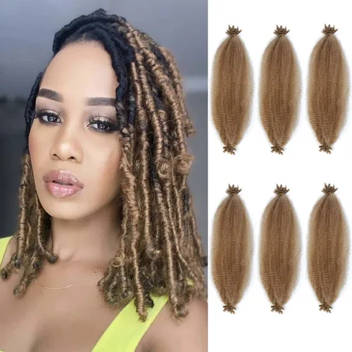 Miniatura 25 de Cabello afro trenzado elástico color marrón claro de 16 pulgadas, paquete de 3 T27, cabello afro preesponjado y trenzado elástico, cabello afro