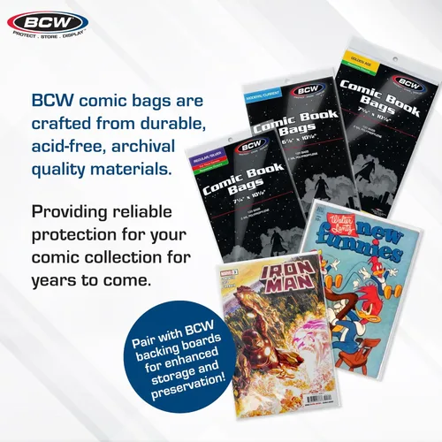 Miniatura 3 de BCW Current Comic Bags (paquete de 400) – Bolsas de cómics BCW sin ácidos para cómics modernos Protección transparente de funda para cómics 6