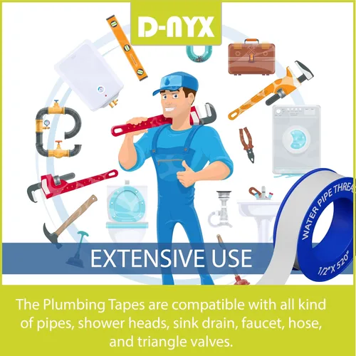Miniatura 5 de D-NYX Cinta de Teflón 1 Rollo 1/2 Pulgada (Ancho) X 520 Pulgadas (Largo), Cinta de Sellado de Tuberías de Agua, Cinta de Fontanería, Grifo