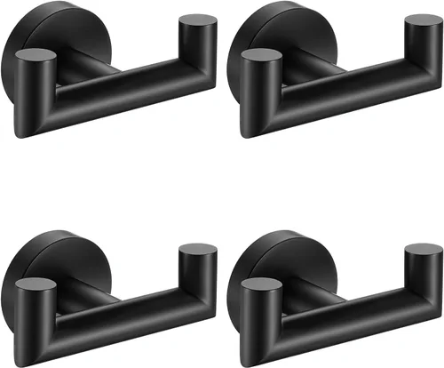 Miniatura 14 de Ganchos para toallas para baños, gancho negro mate para toallas de cocina y baño, gancho de acero inoxidable SUS304, ganchos dobles resistentes