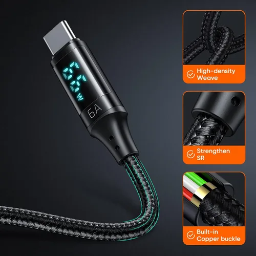 Miniatura 3 de Mcdodo Cable USB C tipo C de carga rápida de 4 pies con medidor de potencia digital de 100 W, cable trenzado de nailon para iPhone 15/15Pro/iPad