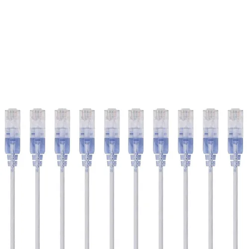 Monoprice Cable de conexión Cat6A de 25 pies, color blanco, 10 unidades, UTP 30AWG 10G, cobre puro desnudo, sin enganches, RJ45, Serie SlimRun,