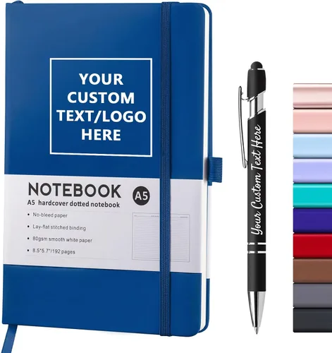 Miniatura 8 de Cuadernos personalizados con bolígrafo, cuadernos A5 personalizables con logotipo/texto/imagen grabados, diarios de escritura diaria con 192 páginas