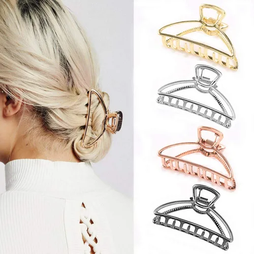Kiddale 4 pinzas de metal grandes para el cabello, huecas antideslizantes para el cabello, pinza de mandíbula para mujeres y niñas, pasador de pelo