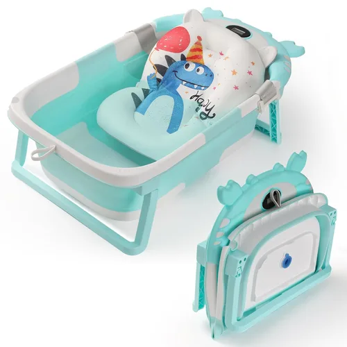 Miniatura 11 de Bañera para bebé, bañera plegable para bebé con termómetro y cojín flotante suave, bañeras portátiles de viaje para bebés para recién nacidos a Gris