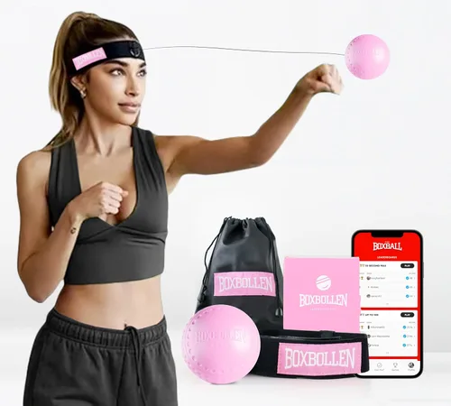 Miniatura 9 de Boxbollen® Pelota de Reflejo de Boxeo - Juego de Entrenamiento en Casa Respaldado por Celebridades - Contador de Golpes Conectado a la Aplicación