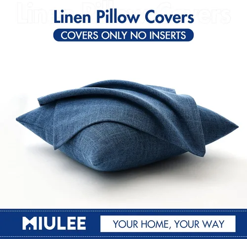 Miniatura 6 de MIULEE - Paquete de 2 fundas de almohada decorativas de lino de arpillera costera, estilo granja, para sofá, coche, sillón, dormitorio, sala de Azul