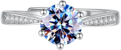 Anillo de plata de ley hecho a mano con moissanita con caja envuelta para regalo para mujer, esposa, novia, regalo para compromiso, cumpleaños, San