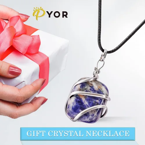 Miniatura 46 de PYOR Collar con colgante curativo de Reiki de cristal, gemas de buena suerte, prosperidad, riqueza, piedras preciosas naturales, collares de buena