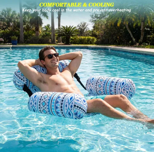 Miniatura 5 de Paquete de 3 flotadores inflables para piscina, sillas flotantes para adultos, hamaca ajustable, silla flotante de agua, natación, patrón de plantas
