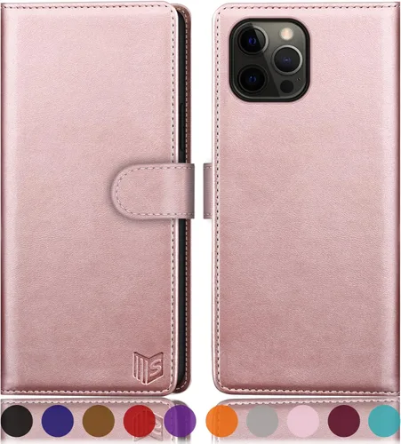 Miniatura 12 de SUANPOT Funda de piel tipo cartera para iPhone 12 Pro Max con bloqueo RFID, tarjetero de crédito, libro de folio magnético de poliuretano