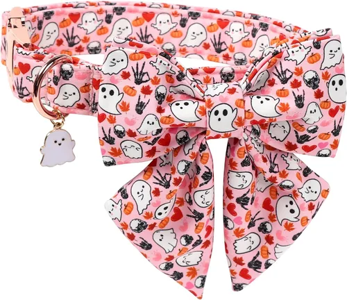 Miniatura 10 de DOGWONG Collar de otoño para perro con lazo, collar de moño para perro de Acción de Gracias, collar ajustable de algodón de otoño con hoja de arce