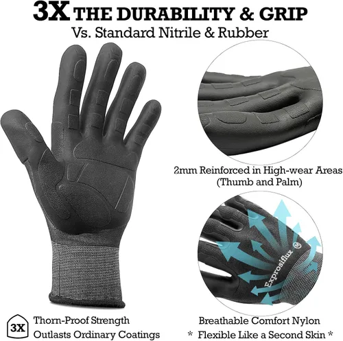Miniatura 2 de Guantes de jardinería a prueba de espinas para mujeres y hombres (paquete de 2), agarre antideslizante 3X, palma TPE reforzada y nailon