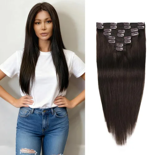 Miniatura 12 de Extensiones de cabello humano real con pinzas, 12 pulgadas, 2.89 oz, 8 piezas de extensiones de cabello Remy para mujer, color marrón medio