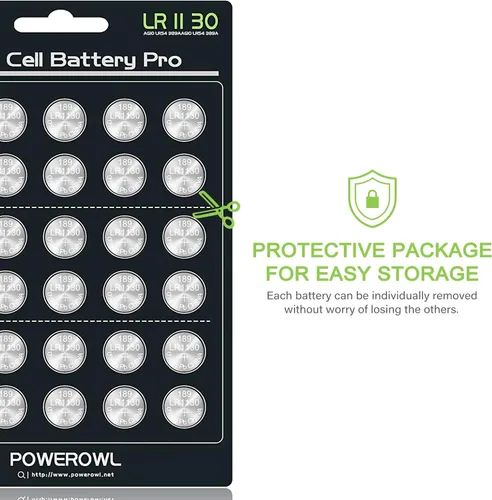 Miniatura 7 de POWEROWL Baterías LR1130 AG10 de alta capacidad, paquete de 30 baterías alcalinas SG10 389 189 de alta calidad con botón de 1,5 V