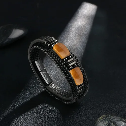 Miniatura 6 de Pulseras de cuero trenzado negro con ojo de tigre para hombre, hijo, nieto, novio, papá, marido, regalos para hombres, Navidad, cumpleaños, día