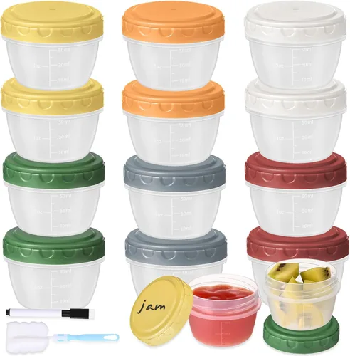 Miniatura 13 de Yomarket 6 piezas 2 oz Recipiente de aderezo de ensalada, recipientes de condimentos reutilizables con tapas a prueba de fugas, pequeños recipientes