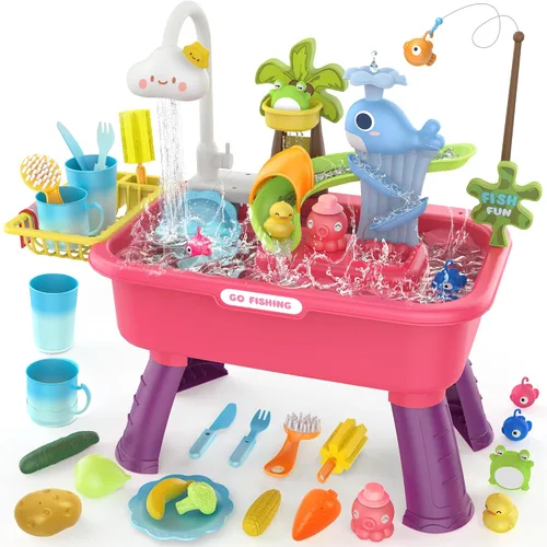 Juguetes de fregadero de cocina que cambian de color con agua corriente para niños, juguete eléctrico 4 en 1 con animales, alimentos, accesorios de