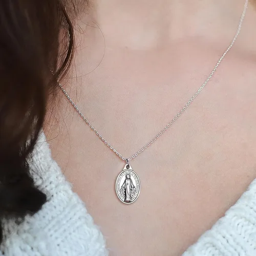 Miniatura 6 de Milagrosa Medalla a granel, paquete de 50 unidades, 1 pulgada, dije católico de medallas Milagrosa de plata para mujer, collar y collar de rosario
