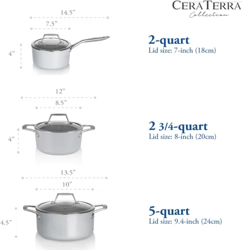 Miniatura 5 de TECHEF - CeraTerra Collection, cacerola antiadherente de cerámica de 2 cuartos con tapa de vidrio (sin PTFE, PFAS ni PFOA), fabricada en Corea