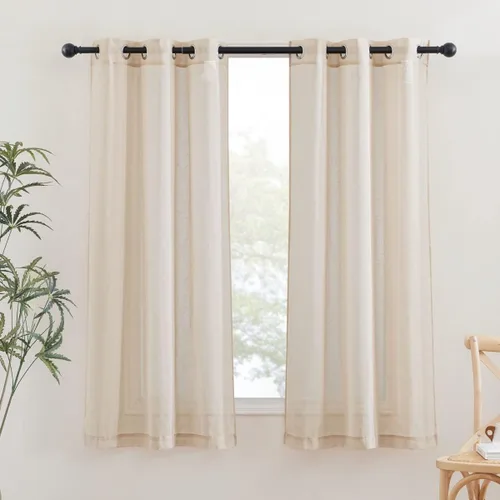 Miniatura 31 de NICETOWN Cortinas de lino traslúcidas con textura de lino de 84 pulgadas de largo, con ojales semitraslúcidos, tratamientos de ventana, privacidad