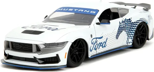 Jada Big Time Muscle 1:24 2024 Ford Mustang GT Dark Horse - Auto fundido a presión, juguetes para niños y adultos (blanco con decoración de caballo