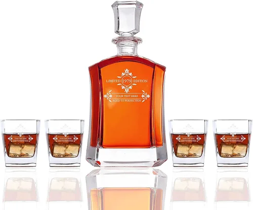 Juego de decantador de whisky de 5 piezas con forma personalizada, decantador y juego de regalo de 4 vasos, grabado personalizado (edición limitada)