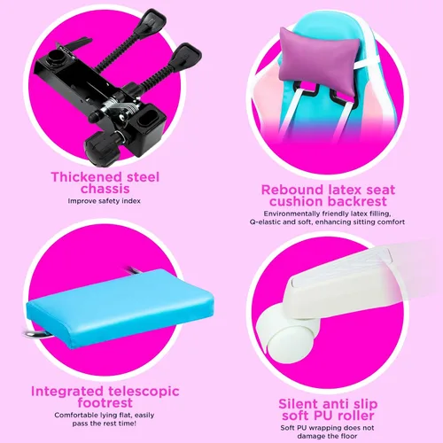 Miniatura 8 de Sillas de juegos para adultos, silla de computadora con reposapiés y respaldo alto ergonómico, luz LED, sillas giratorias de 360° en altura