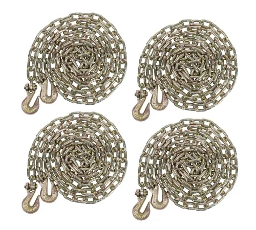 Miniatura 30 de Mytee Products Paquete de 4 cadenas de 3/8 pulgadas x 6 pies de grado 70 con ganchos de agarre de horquilla, cadena de remolque de transporte G70, 4