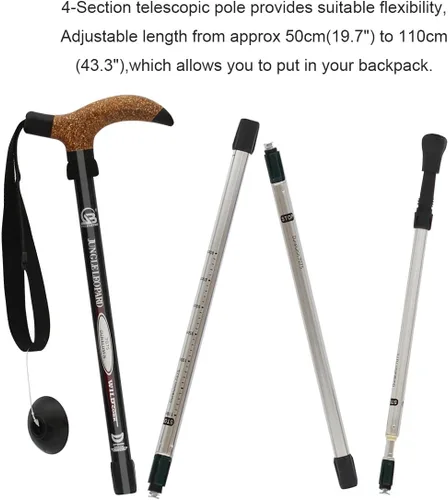 Miniatura 2 de Bastón de trekking de aleación de aluminio con bloqueo rápido antichoque, muleta de caña ajustable para montañas, trekking y senderismo, ultraligero