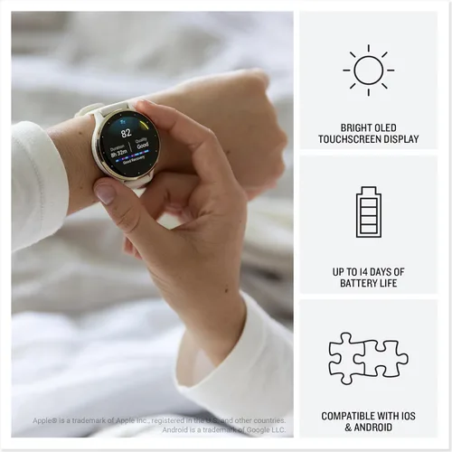 Miniatura 3 de Garmin Venu 3S (reacondicionado) Reloj inteligente con bisel de acero inoxidable dorado suave de 1.2 pulgadas, pantalla táctil AMOLED con caja rosa