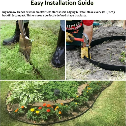 Miniatura 5 de Borde de jardín de plástico negro, bobina de borde de 5 pulgadas de alto, flexible y reforzado con tratamiento anti-UV (20 pies con 6 estacas)