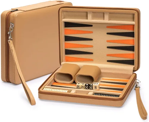 Yellow Mountain Imports Juego de Backgammon Mini Magnético de Cuero Sintético para Viaje, Bozcaada - con Fichas Magnéticas, Tablero de 9 Pulgadas
