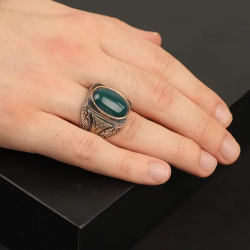 Miniatura 6 de Anillo de jade de plata de ley 925K, anillo de jade para hombres, anillo único para hombres, anillo de piedra natural, anillo de piedra de jade