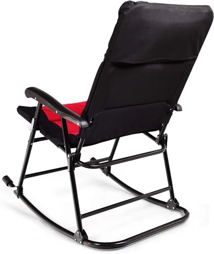 Miniatura 9 de RELAX4LIFE Bistro - Juego de 3 piezas con 2 mecedoras plegables y 1 mesa de cristal para balcón, sillas de patio al aire libre y juego de mesa (rojo)