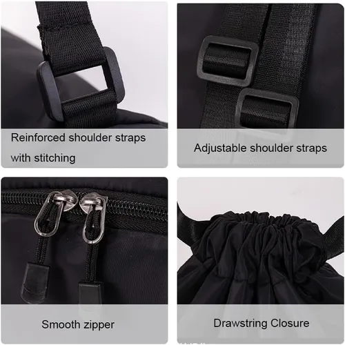 Miniatura 5 de Mochila deportiva con cordón, bolsa de gimnasio impermeable para mujeres y hombres, paquete de baloncesto con compartimento para zapatos, Negro