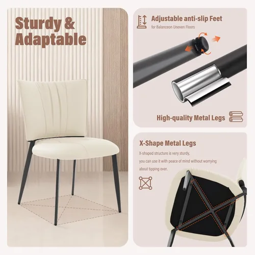 Miniatura 4 de Lamberia Juego de 4 sillas de comedor modernas de mediados de siglo, cómodas sillas tapizadas de piel sintética para cocina, comedor, color blanco