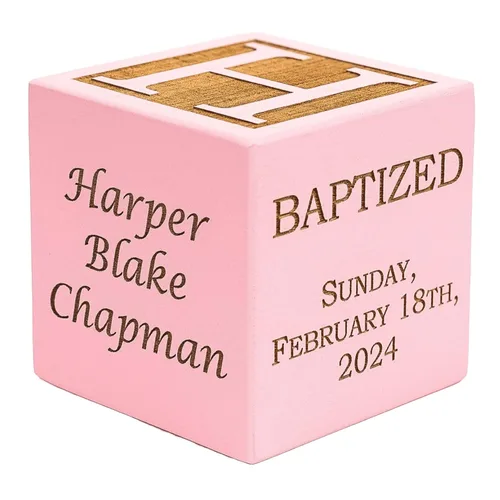 Bloque de madera rosa personalizado para bautizo/dedicación/bautizo para bebé, elige entre 3 tamaños, regalo de bautismo para niña, regalos de