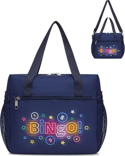 Miniatura 8 de Bolsa de bingo para Daubers Dabbers Dobbers Dotters resistente al agua, bolsa de accesorios de bingo con bolsillos para adultos mayores (negro)