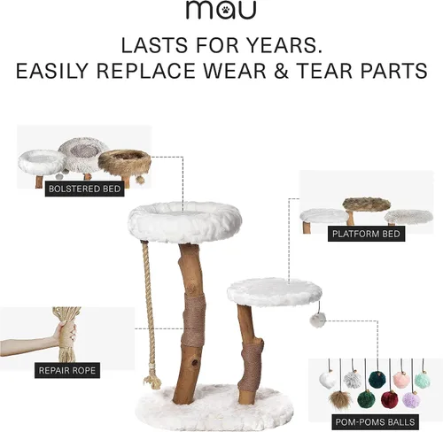 Miniatura 3 de MAU - Moderna torre de árbol para gatos, rama natural, torre para gatos de madera de lujo, árbol rascador para gatos, condominio de gatos, regalo