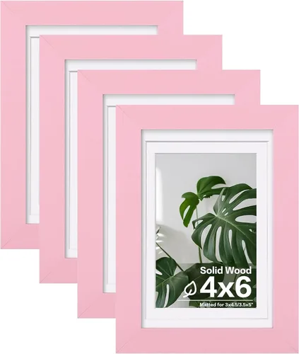 Miniatura 36 de Egofine Juego de 4 portarretratos de 4 x 6, hechos de madera maciza cubierta de plexiglás de 3 x 4.5 pulgadas y 3.5 x 5 pulgadas con paspartú o de 4