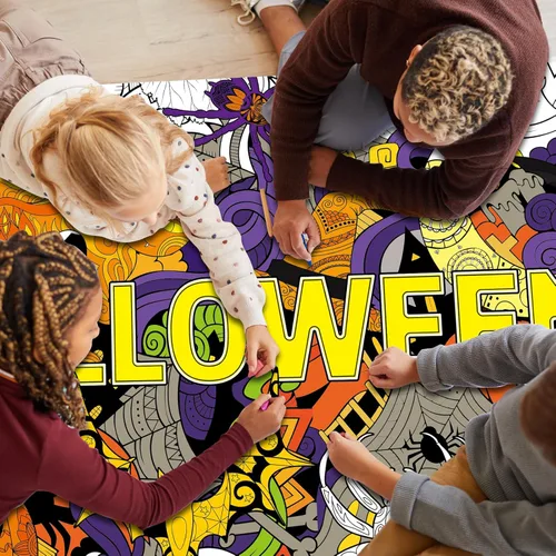 Miniatura 6 de ZOIIWA Póster gigante de Halloween para colorear de mandala para niños y adultos, Halloween, bricolaje, dibujo, mantel para colorear, mandala