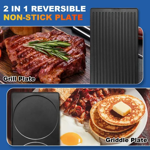 Miniatura 2 de CUSIMAX - Parrilla de mesa de raclette para interiores, parrilla eléctrica de 1500 W con placa antiadherente reversible 2 en 1/base de madera