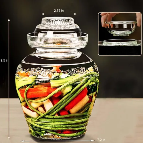 Miniatura 6 de Vencer Tarro de fermentación de vidrio tradicional de 2,5 litros con tapa y piedra de presión, tanque de fermentación de vidrio para decapado