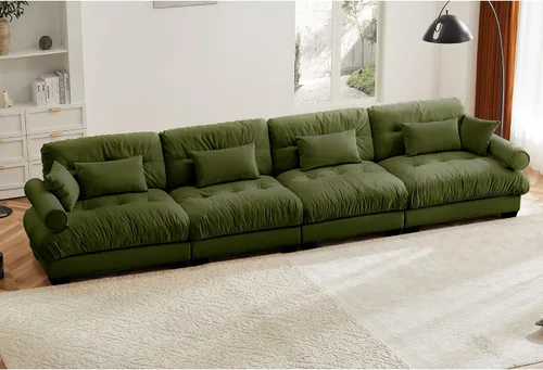 Miniatura 8 de Otomana beige para sofá modular modular, sofá individual, asiento otomano para sofá modular convertible, sofás de terciopelo para sala de estar