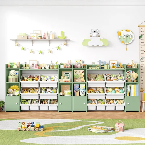 Miniatura 5 de FOTOSOK Organizador de almacenamiento de juguetes con 8 cubos de juguetes, organizador de juguetes para niños con 6 cubos de almacenamiento